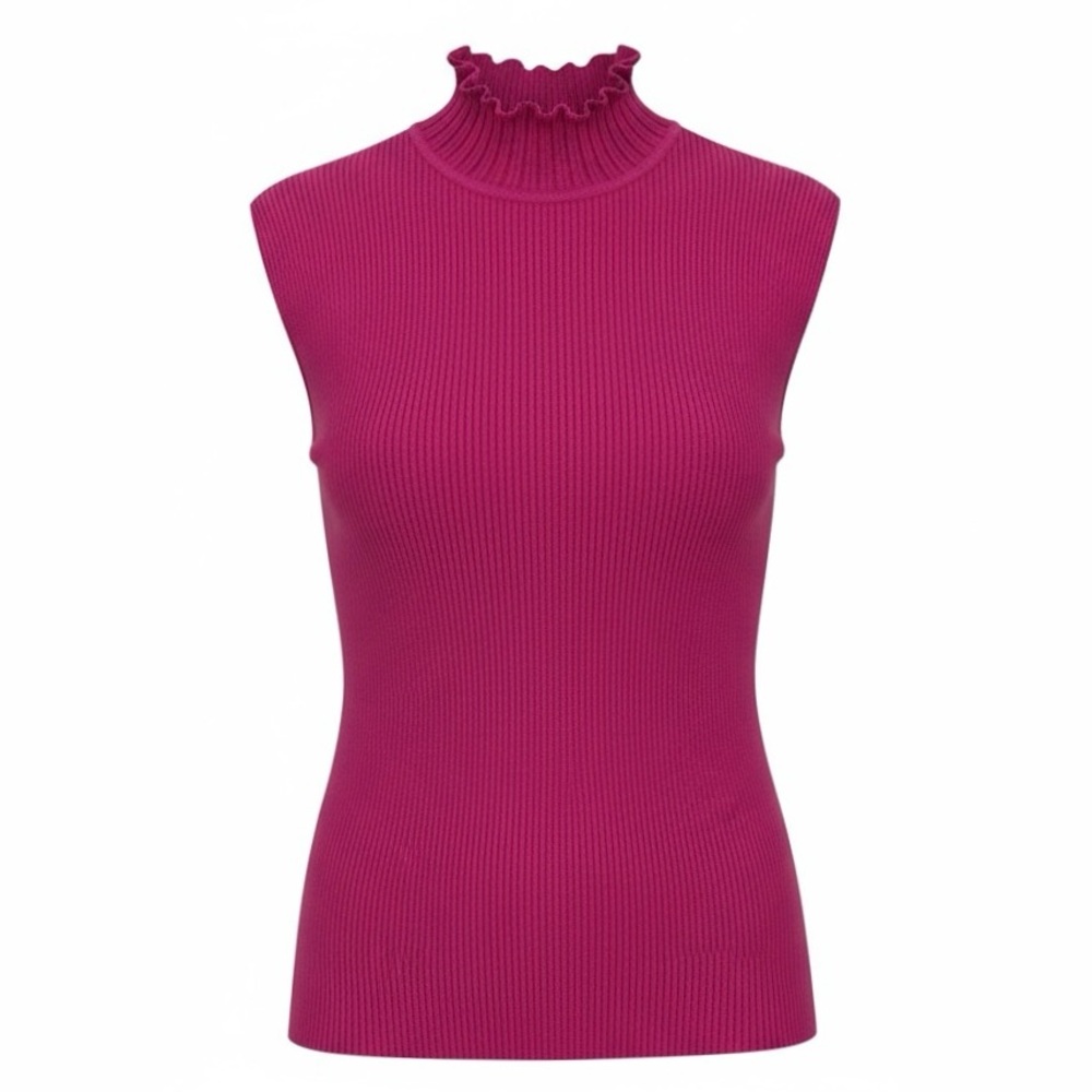 Griffith Gray for St. John Hot Pink Sleeveless Mock Neck Ribbed Sweater Size 2